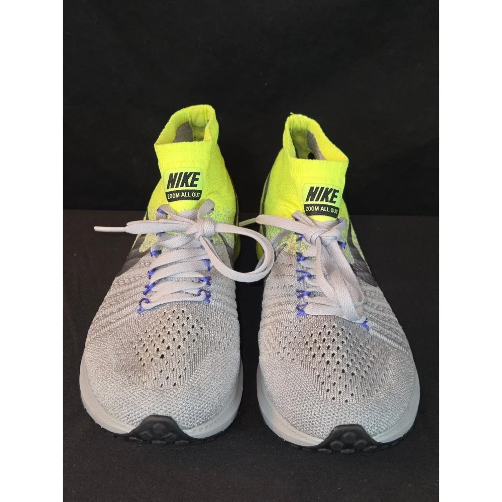 Nike Zoom All‎ Out Flyknit Women Running Shoes Neon Yellow Gray Mid Top Athletic